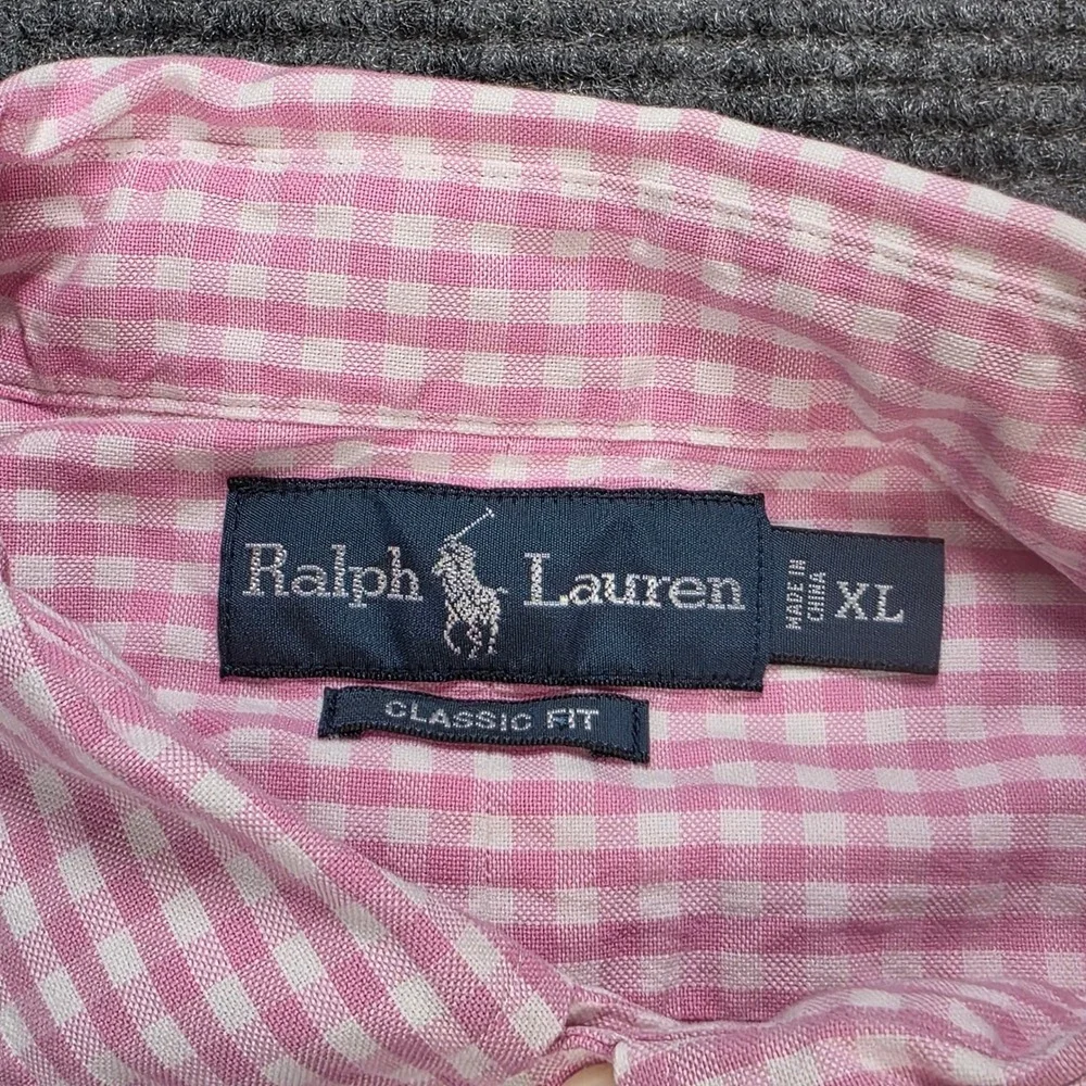 Ralph Lauren Classic Fit Gingham Shirt Men's Size XL Pink White Button Up Cotton